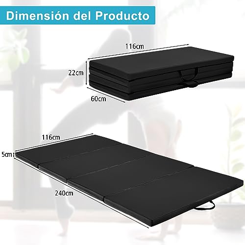 COSTWAY Colchoneta de Gimnasia, Alfombrilla de Suelo Suave 240x120x5 centímetros, Colchoneta de Ejercicio Plegable para Yoga Fitness Hogar (Negro)