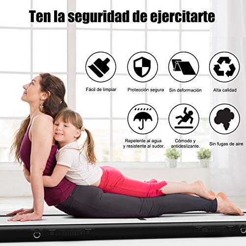 COSTWAY Colchoneta de Gimnasia de 300 cm con Bomba Eléctrica Colchoneta Inflable de Entrenamiento para Yoga con Bolsa de Transporte (Negro y Gris)