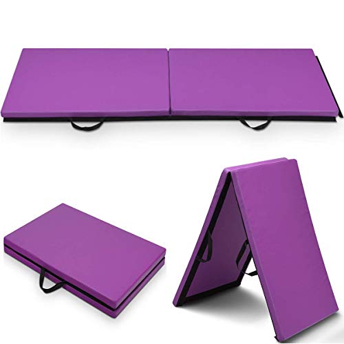 COSTWAY Colchoneta de Gimnasia Deportiva Plegable 180x60x4cm Tapete de Yoga Entrenamiento Alfombrillas de Fitness (Púrpura)