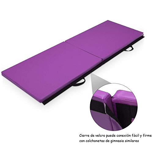 COSTWAY Colchoneta de Gimnasia Deportiva Plegable 180x60x4cm Tapete de Yoga Entrenamiento Alfombrillas de Fitness (Púrpura)