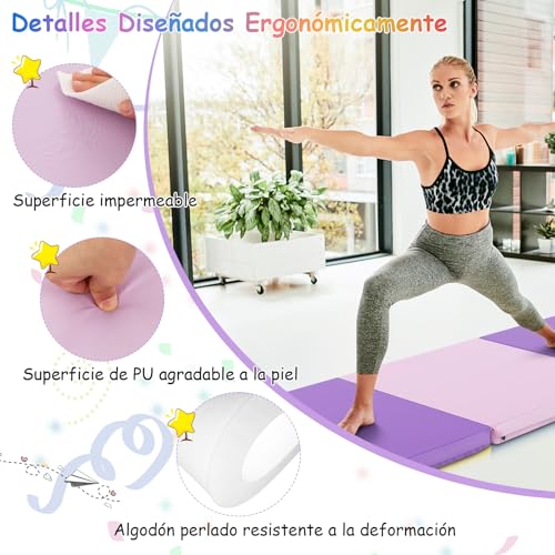 COSTWAY Colchoneta de Gimnasia Plegable 180x60x5cm Estera Suave de Yoga Entrenamiento Fitness (Morado)