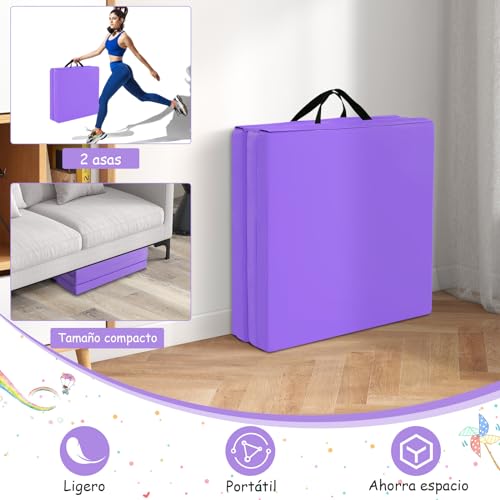 COSTWAY Colchoneta de Gimnasia Plegable 180x60x5cm Estera Suave de Yoga Entrenamiento Fitness (Morado)