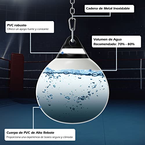 COSTWAY Saco de Boxeo con Agua, Bolsa de Boxeo para Agua de 45/55 cm y 50/85 kg con Cadena de Metal Ajustable, Manguera de Inyección de Agua, Punch Boxeo Adultos (45cm, Blanco)