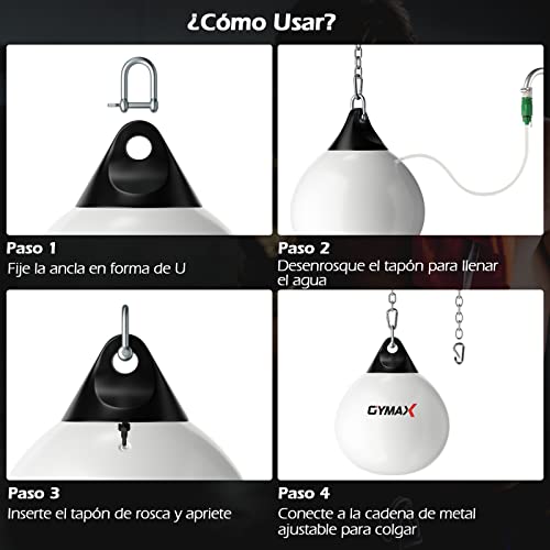 COSTWAY Saco de Boxeo con Agua, Bolsa de Boxeo para Agua de 45/55 cm y 50/85 kg con Cadena de Metal Ajustable, Manguera de Inyección de Agua, Punch Boxeo Adultos (45cm, Blanco)