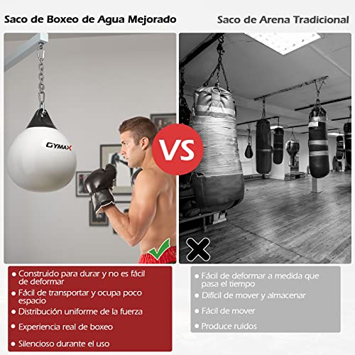 COSTWAY Saco de Boxeo con Agua, Bolsa de Boxeo para Agua de 45/55 cm y 50/85 kg con Cadena de Metal Ajustable, Manguera de Inyección de Agua, Punch Boxeo Adultos (45cm, Blanco)