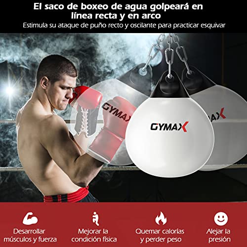 COSTWAY Saco de Boxeo con Agua, Bolsa de Boxeo para Agua de 45/55 cm y 50/85 kg con Cadena de Metal Ajustable, Manguera de Inyección de Agua, Punch Boxeo Adultos (45cm, Blanco)