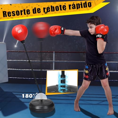 COSTWAY Saco de Boxeo de Altura Regulable de 120 a 154 cm, Punching Ball, Juego de Saco de Boxeo, Saco de Boxeo de Pie con Guantes de Boxeo y Bomba Manual para Adulto y Niños a Mayores de 8 Años