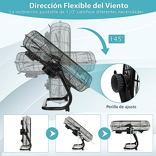 COSTWAY Ventilador Industrial de 160W, Ventilador Portatil Potente con 3 Velocidades, Ventilador Frio con Aspas de Metal φ51cm, con Ángulo de Inclinación Ajustable de 145°, para Hogar, Negro