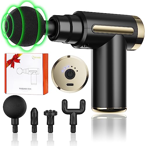 cotsoco Mini pistola de masaje de tejido profundo,masajeador muscular de mano inalámbrico de 6velocidades con 4cabezales,batería de 1800mAh y carga tipo C, dispositivo recargable súper,Negro02 (M782)