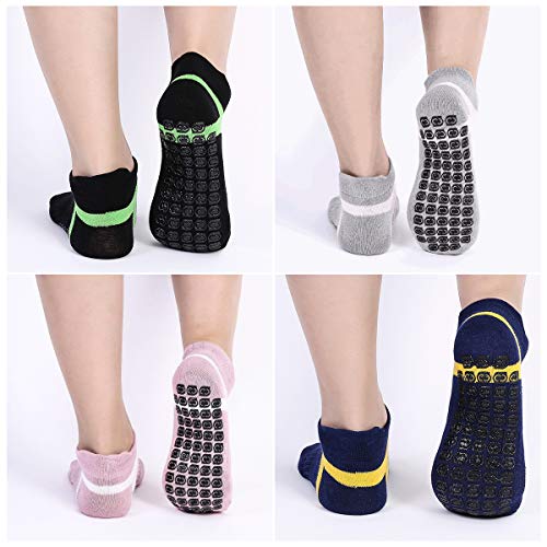 Cozlly 4 Pares Calcetines de Yoga Antideslizantes para Mujeres y Hombre, Pilates Calcetines, Algodón Calcetines Deportivos para Ejercicio Interior, Yoga, Pilates, Fitness Gimnasia Ballet, EU35-42