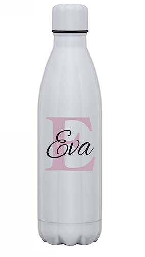 C&P Botella personalizada con nombre + inicial, Botella de agua acero inoxidable térmica de doble Capa bebidas frías 24h y Calientes 12h, Capacidad 500 ml