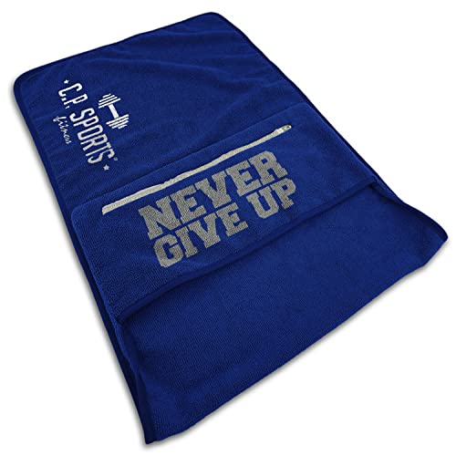 C.P. Sports Fitness Towel Microfibre | Fijación + Bolsa con Cremallera | Gimnasio Entrenamiento Deporte | Extra Suave, Lavable, Larga y Grande | para Mujeres y Hombres | Color Azul Oscuro