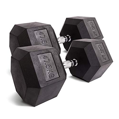 C.P. Sports Hexagon - Mancuerna de Goma 15kg Pareja - con Revestimiento y Mango ergonómico de Cromo, Cortas, Conjunto de Mancuernas, Dumbbell, Maletero como Pieza y par de Mancuernas hexagonales