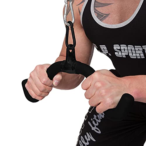 C.P. SPORTS - Mango de Cuerno Negro con mosquetón de 8 mm, Acero Macizo, para Ejercicios de tracción en estación de Fuerza y Torre de Cable | para Culturismo, Deportes de Fuerza, Fitness