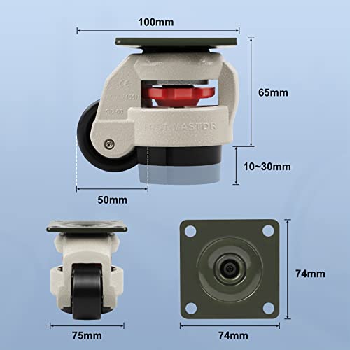 CPROSP Ruedas Giratorias 500kg, 4pcs 60f Ruedas Giratorias de Altura Ajustable, Rodillo de Nivelación con la Placa, para la Mesa de Trabajo de Soldadura Banco de Trabajo