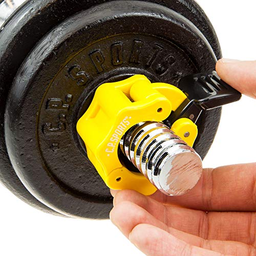 C.P.Sports 1 par de Cierres para Pesas de 25 mm, 30 mm, 50 mm, para Barras de Pesas largas, Cortas, Pesas para Body Pump, collarines para Mancuernas, Cierre de sujeción rápida y Segura- Amarillo