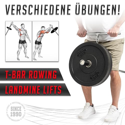 C.P.Sports T-Bar Row Set - Soporte de Plataforma Landmine + Manguito con Cadena para Asas | Poste de Acero para Barras de 50mm Barbell + Pesas | T Bar Rowing para Fitness