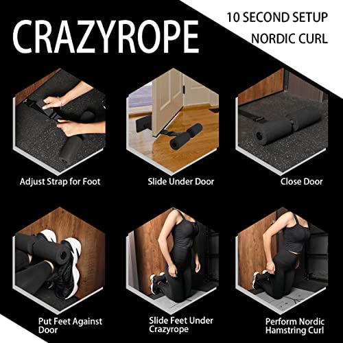 CRAZYROPE Nordic Hamstring Curl Strap, Correa de rizo de isquiotibiales nórdicos, asistencia portátil para sentarse, sentadillas españolas, entrenamiento abdominal