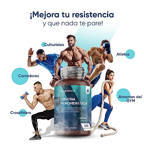 Creatina Monohidratada Pura 3000mg 270 Comprimidos - Suplemento Vegano Sin Sabor Para 3 Meses de Suministro, Incrementa Resistencia, Potencia los Efectos de los Entrenamientos y el Deporte