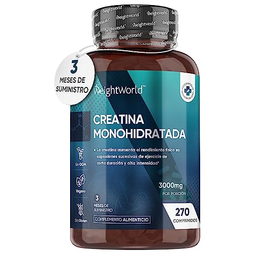 Creatina Monohidratada Pura 3000mg 270 Comprimidos - Suplemento Vegano Sin Sabor Para 3 Meses de Suministro, Incrementa Resistencia, Potencia los Efectos de los Entrenamientos y el Deporte