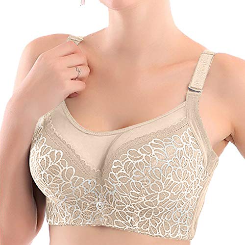 CreoQIJI Revisión de ascensor y conjunto de mujeres 's out tamaño ropa interior Plus elástico hueco sujetador deportes yoga Bustier Primark tienda online, caqui, XXL