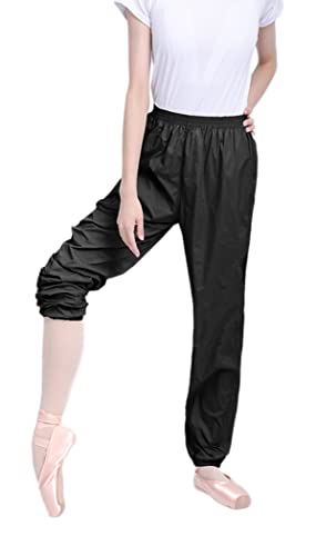 CRETUAO Pantalones de Baile Pantalones de Calentamiento de Ballet Pantalones Sueltos Pantalones de ruidón Suaves Delgados Pantalones de Gimnasia livianas,Negro,S