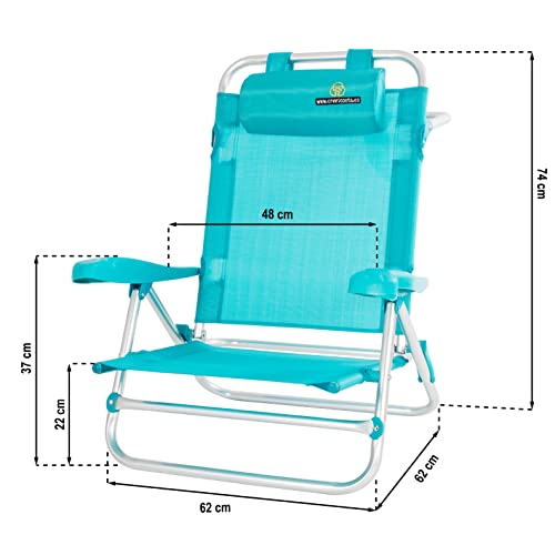 CREVICOSTA QUALITY MARK MARCAS DE CALIDAD - Silla de Playa Vitamina 2001-3 New - Silla de Playa Plegable con reposabrazos y 7 Posiciones (Turquesa)