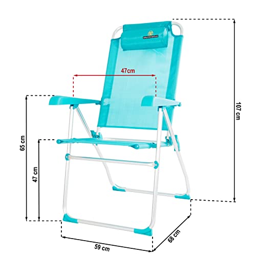 CREVICOSTA QUALITY MARK MARCAS DE CALIDAD - Vita 2081-3 - Silla de Playa Plegable con reposabrazos y 8 Posiciones (Turquesa)