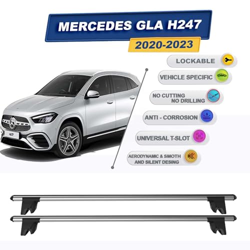 Cross Auto Accessories-Barras De Techo Premium Compatibles con Mercedes Gla H247 2020-2023; Barras Transversales, Portaequipajes Bloqueable para Rieles De Techo Cerrados-RAS, 2 Pcs Gris