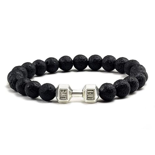 Crossfit Pulsera deportiva con mancuernas, piedra natural, pulseras de yoga, levantamiento de pesas, regalo para hombres, 8 mm