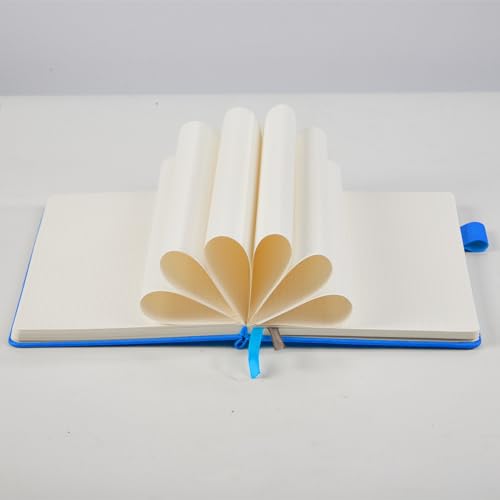 Cuaderno de Puntos/Dotted journal, Diario A5 con Tapa Dura con Papel Grueso Premium de 100gsm, Lazo Para Bolígrafo, Bolsillo Interior, Bandas Elásticas, 192 Páginas/Hojas, 14,5 x 21,3 cm (Azul Azure)