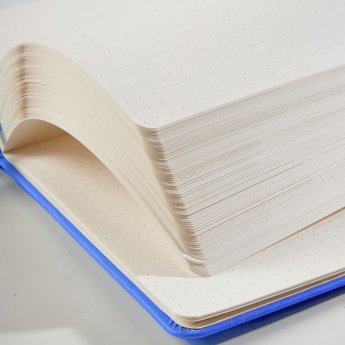 Cuaderno de Puntos/Dotted journal, Diario A5 con Tapa Dura con Papel Grueso Premium de 100gsm, Lazo Para Bolígrafo, Bolsillo Interior, Bandas Elásticas, 192 Páginas/Hojas, 14,5 x 21,3 cm (Azul Azure)