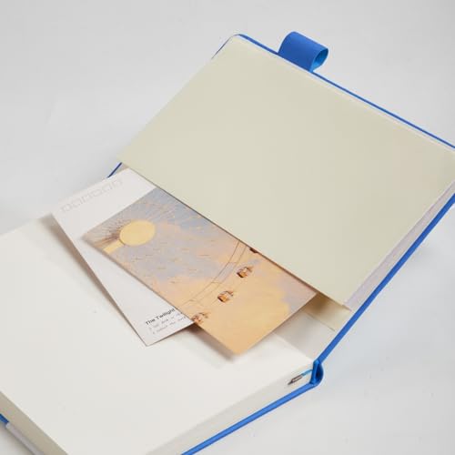 Cuaderno de Puntos/Dotted journal, Diario A5 con Tapa Dura con Papel Grueso Premium de 100gsm, Lazo Para Bolígrafo, Bolsillo Interior, Bandas Elásticas, 192 Páginas/Hojas, 14,5 x 21,3 cm (Azul Azure)