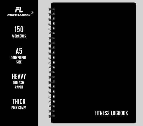 Cuaderno de registro de fitness, seguimiento de 150 entrenamientos, papel grueso, cubierta duradera, A5, diario de entrenamiento sin fecha, libro de registro de planificación, seguimiento de la