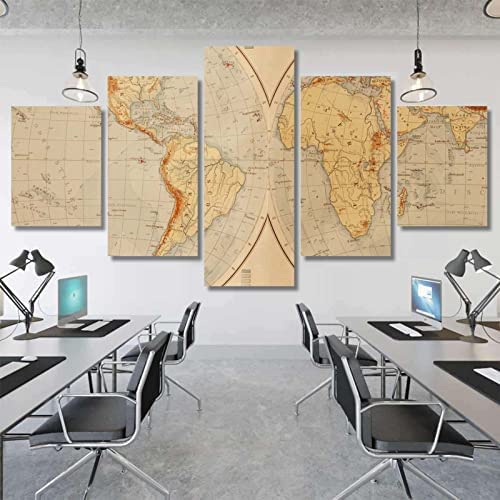 Cuadro En Lienzo Decoracion 5 Piezas Hd Imagen Impresiones En Lienzo Mapa Del Viejo Mundo Lienzo Grandes Xxl Murales Pared 5 Paneles De Pinturas De Obras De Arte Moderno (L/Sin Marco 150 X 8-7Q8Q+H0F