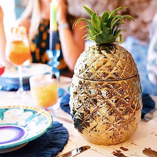 Cubo de hielo de piña dorado con tapa, agregado premium a su carrito de bebidas | Accesorio de barra retro | Decoración de fiesta con clase | Refrigerador elegante | Regalo ideal para él o ella