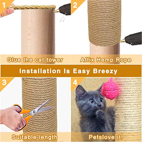 Cuerda Rascador para Gatos, 50M Cuerda Sisal, 6mm Cuerda Sisal Natural Gatos, Reutilizable Cuerda de Cañamo Adecuado para Hacer Manualidades Decoraciones Gato Trepando Arbol Alfombrillas para Gatos