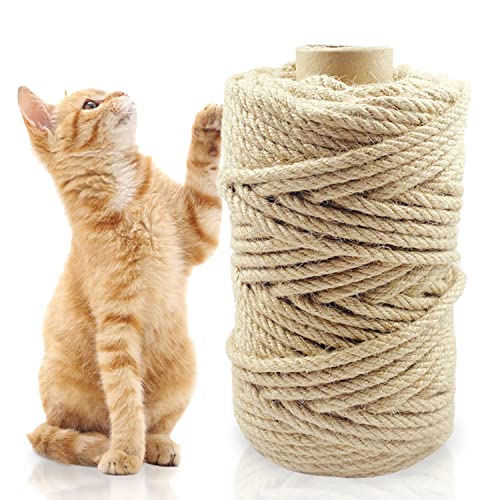 Cuerda Rascador para Gatos, 50M Cuerda Sisal, 6mm Cuerda Sisal Natural Gatos, Reutilizable Cuerda de Cañamo Adecuado para Hacer Manualidades Decoraciones Gato Trepando Arbol Alfombrillas para Gatos