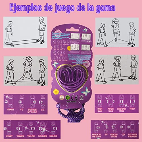 Cuerda y goma elástica de saltar para niños y niñas con bolsa. Pack de juegos infantiles para jugar y hacer deporte. Ideales juegos para amenizar fiestas de cumpleaños o eventos infantiles (Rosa)