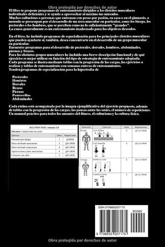 Culturismo. Programas de especialización para grupos musculares: Rutinas de Entrenamiento Aumento de Masa Muscular y Fitness para Pectorales, Dorsales, Hombros, Piernas, Brazos, Abdominales