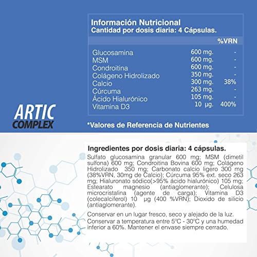 Cúrcuma Con Glucosamina, Condroitina y Colágeno, elimina el Dolor En Músculos, Articulaciones y Huesos, Potente Antiinflamatorio Con Acción Analgésica, Repara las Articulaciones, 90 Cápsulas