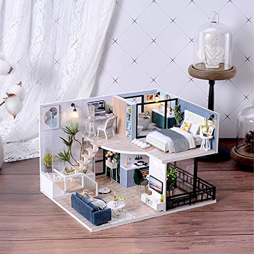 Cuteefun Casa en Miniatura para Montar, Casa de Munecas Miniatura para Hacer, Kit de Manualidades DIY con Muebles Música y Herramientas, Idea de Regalo Creativa, Tiempo de Ocio