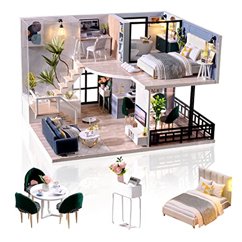 Cuteefun Casa en Miniatura para Montar, Casa de Munecas Miniatura para Hacer, Kit de Manualidades DIY con Muebles Música y Herramientas, Idea de Regalo Creativa, Tiempo de Ocio