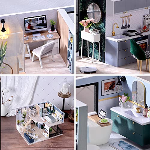 Cuteefun Casa en Miniatura para Montar, Casa de Munecas Miniatura para Hacer, Kit de Manualidades DIY con Muebles Música y Herramientas, Idea de Regalo Creativa, Tiempo de Ocio