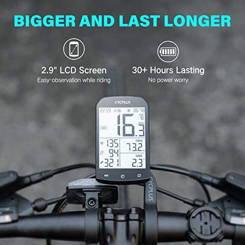 CYCPLUS GPS Computadora para Bicicleta Velocímetro y odómetro para Bicicleta Ant + Computadora para Ciclismo inalámbrica Bluetooth con aplicación Pantalla LCD de 2,9 Pulgadas con retroiluminación