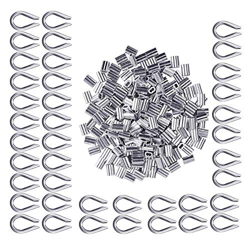 CYH Juego de Barandas de Cable Acero, 100X M3 Manguitos Fundas para Cuerda de Cable de Aluminio de Bucle de Doble Orificio, 40X Dedal Guardacabos de cuerda de cable, para Aparejos de Cable de Alambre