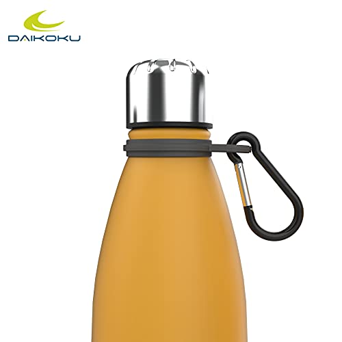 Daikoku - Botella Termica de Acero Inoxidable 500ML | A Prueba de Fugas | Bebidas Calientes por 12 Horas y Frías por 24 | Seguro y Saludable | Ideal para Senderismo, Gimnasio, Oficina | Amarillo