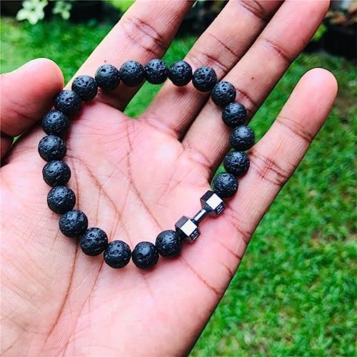 DANC Gymheads Bracelet, Atural Stone Dumbbell Beads Bracelet Set for Men, Mens Beaded Bracelets Jewelry Gym Gifts for Men (Black-A)