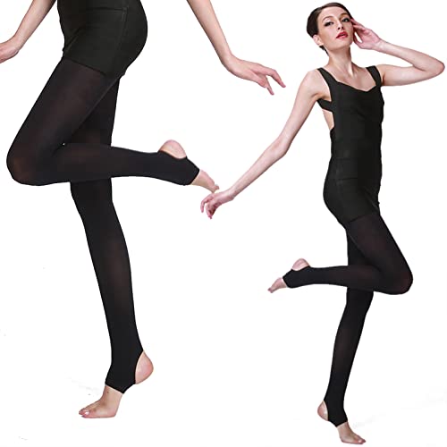 DANCEYOU 2 Pares Medias Ballet Danza para Niñas y Mujer Estribo/Sin Pie/Convertible Negro Opaco 70 Den, M