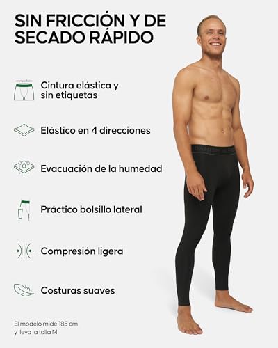 DANISH ENDURANCE 2 Pack Mallas de Compresión para Hombre, Pantalones Deportivos Running con Bolsillos, Negro, XXL